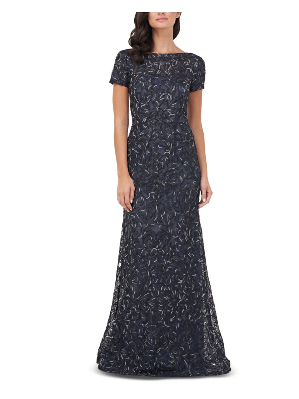 JS Collections Blue Evening Gown Embroidered Lace A-Line Formal Dress Size 4